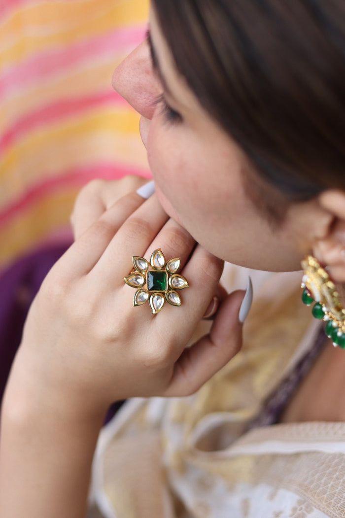 Jaagruthi Free Sized, Adjustable Gold Plated Kundan Ring
