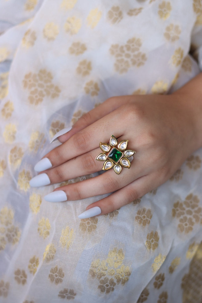 Jaagruthi Free Sized, Adjustable Gold Plated Kundan Ring