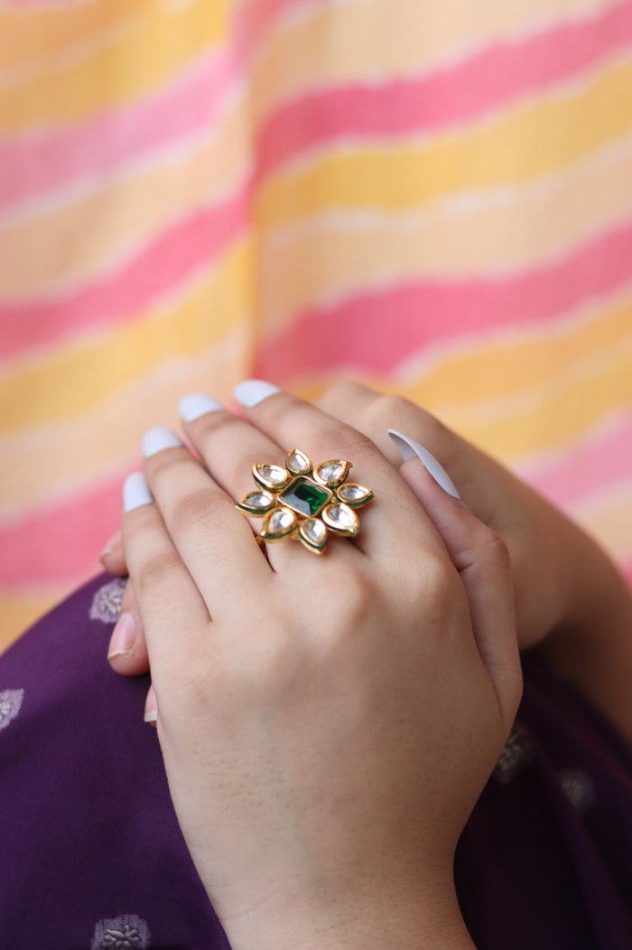 Jaagruthi Free Sized, Adjustable Gold Plated Kundan Ring