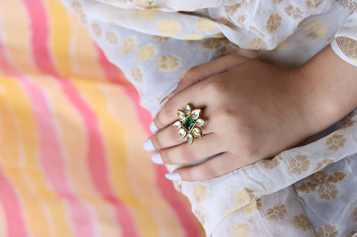 Jaagruthi Free Sized, Adjustable Gold Plated Kundan Ring