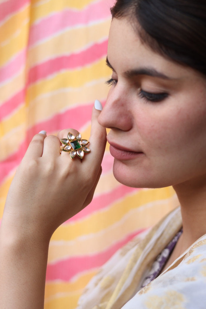 Jaagruthi Free Sized, Adjustable Gold Plated Kundan Ring