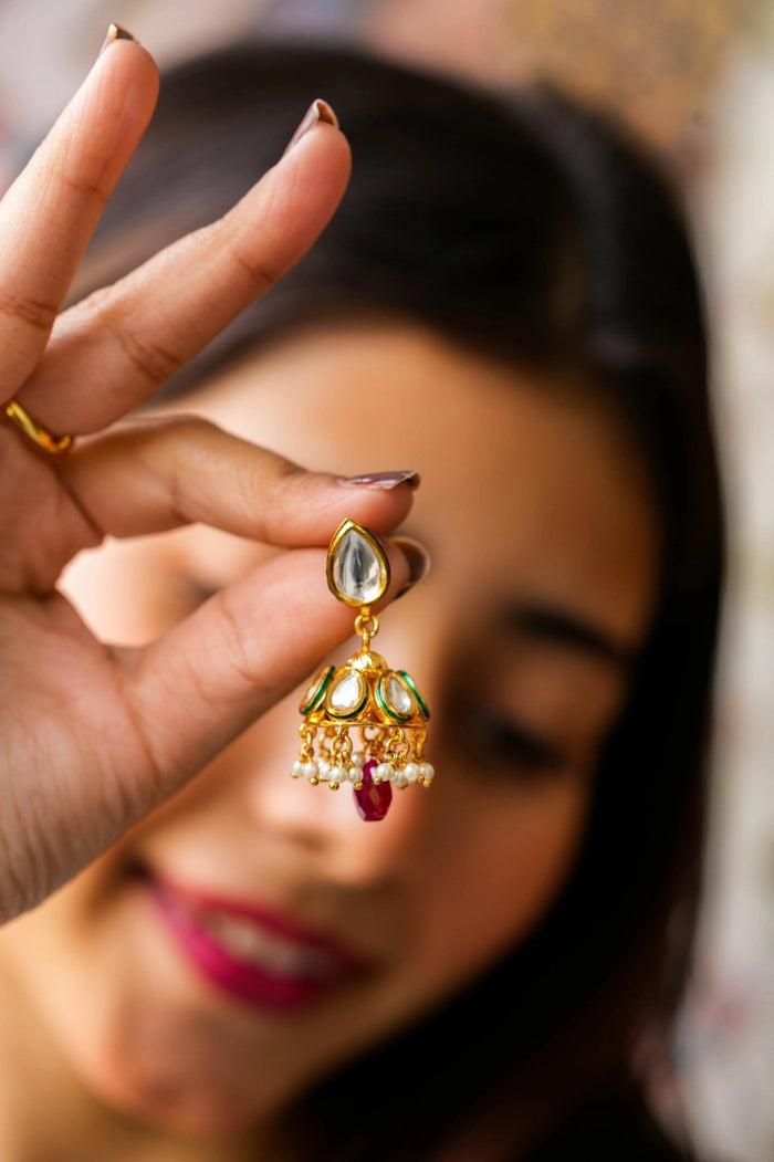 Jeha Kundan Gold Plated Fusion Jhumka Earrings