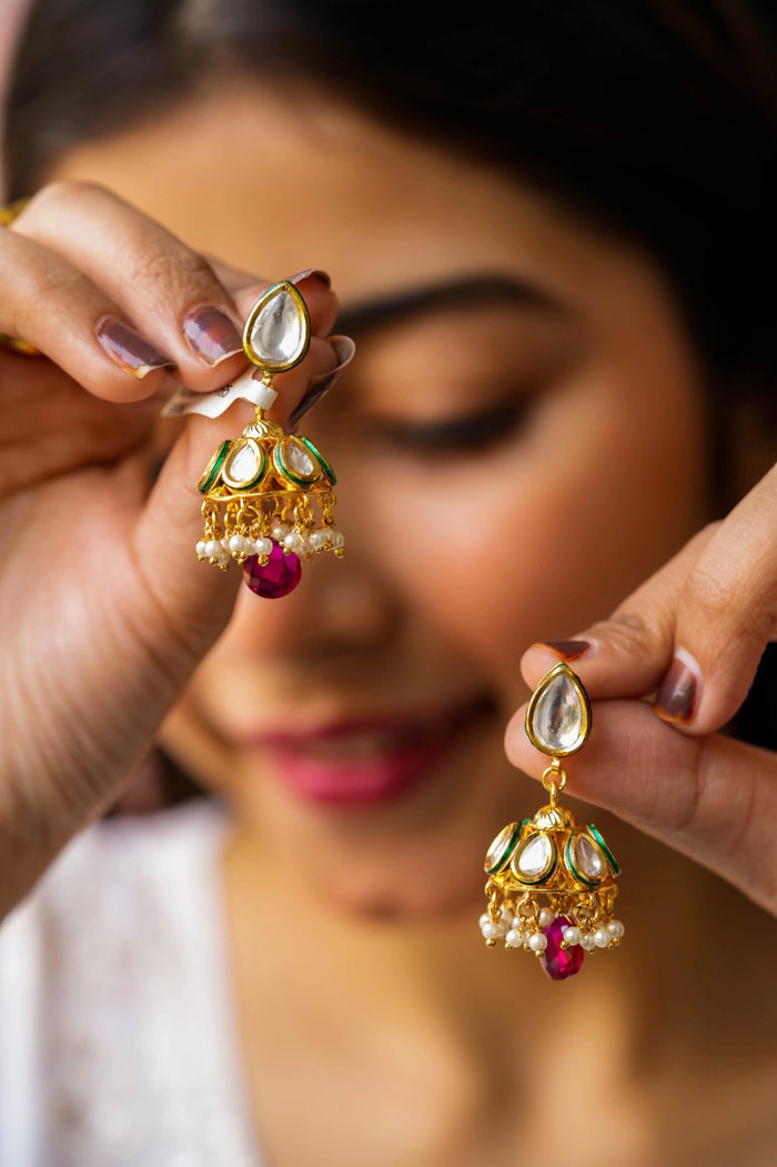 Jeha Kundan Gold Plated Fusion Jhumka Earrings