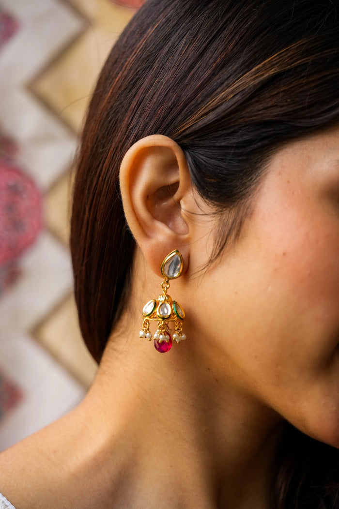 Jeha Kundan Gold Plated Fusion Jhumka Earrings