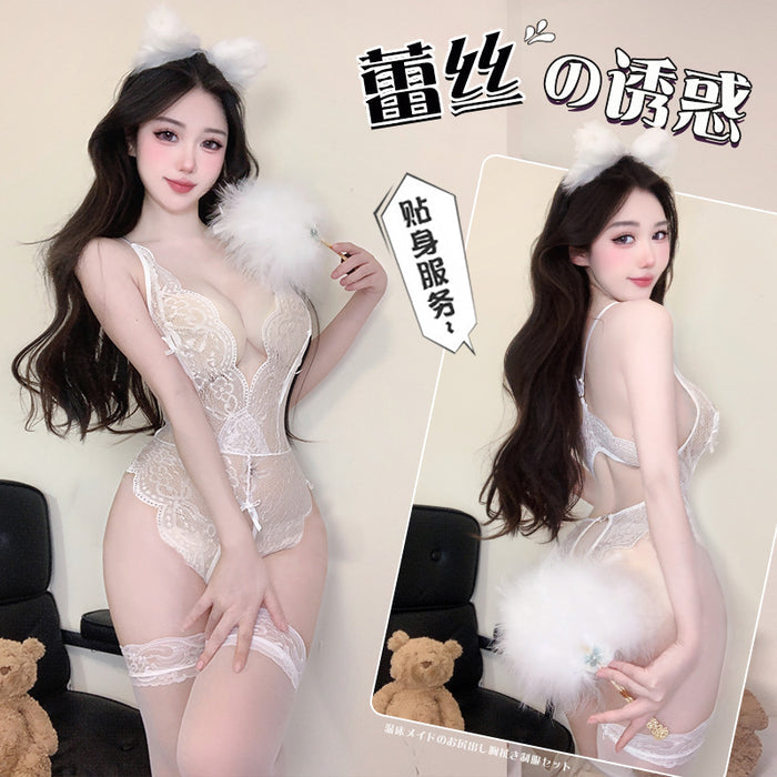 Lace bodysuit lingerie set detail view