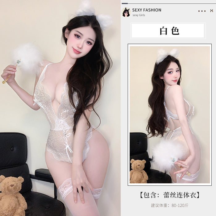 Lace bodysuit lingerie set front product view