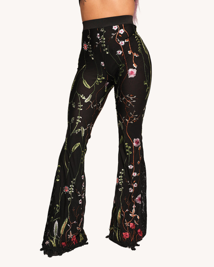 Lace Flower Fields Stretch Bell Bottoms