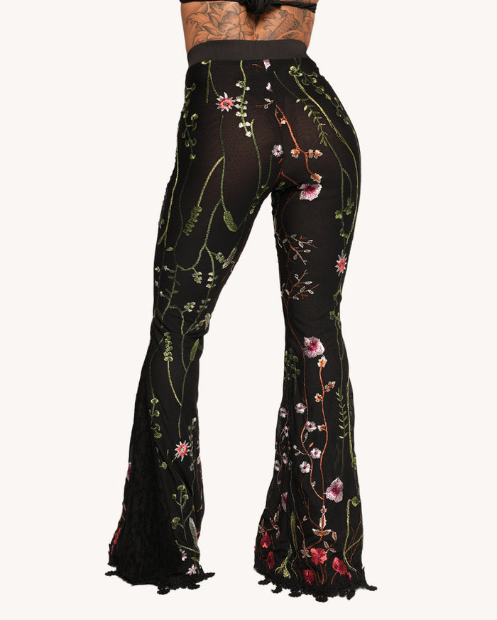 Lace Flower Fields Stretch Bell Bottoms