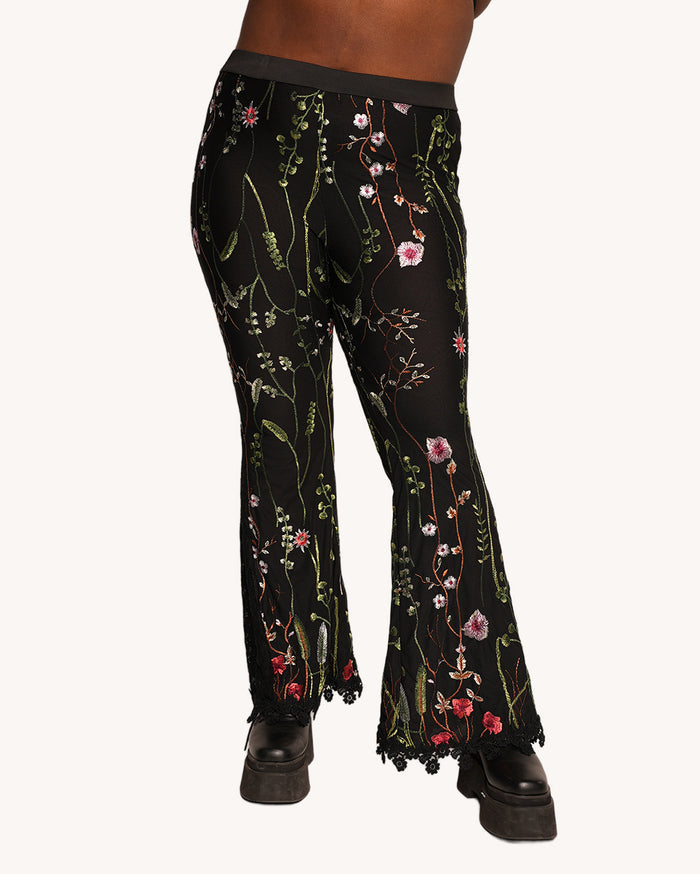 Lace Flower Fields Stretch Bell Bottoms