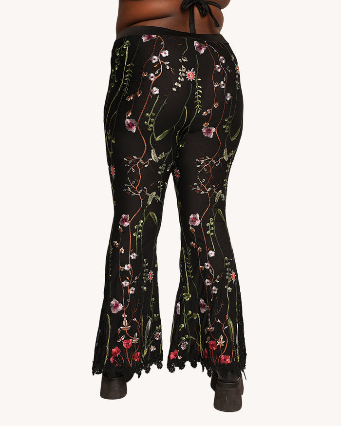 Lace Flower Fields Stretch Bell Bottoms