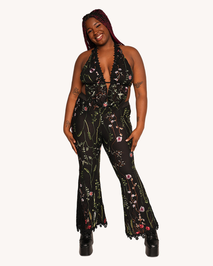 Lace Flower Fields Stretch Bell Bottoms
