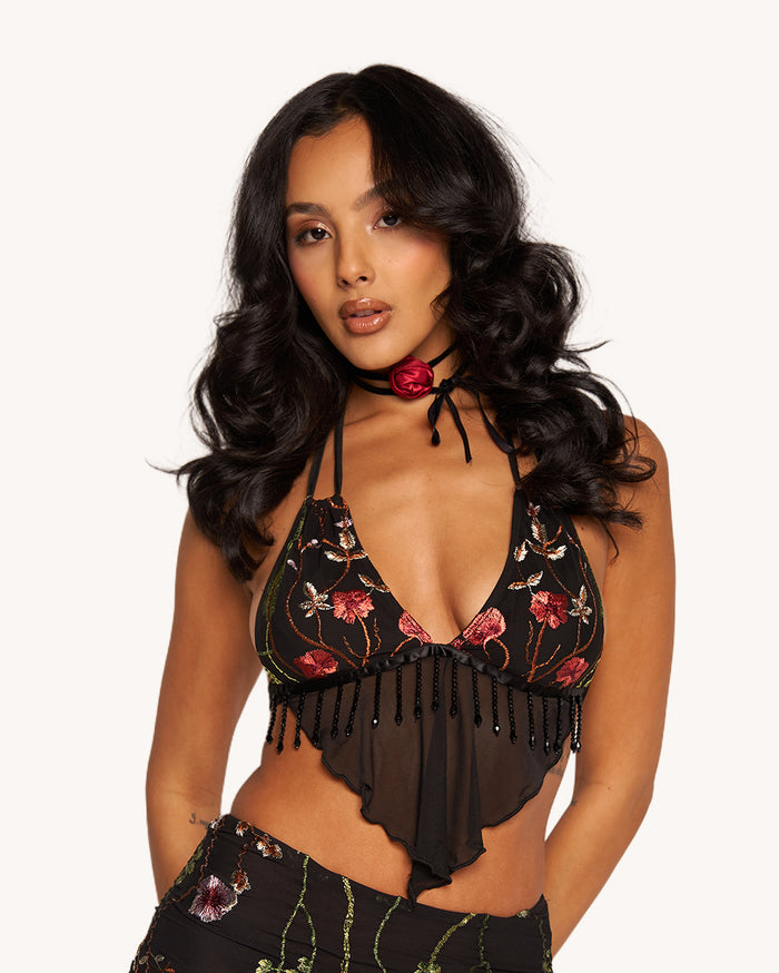 Lace Flowerfields Stretch Beaded Halter Top