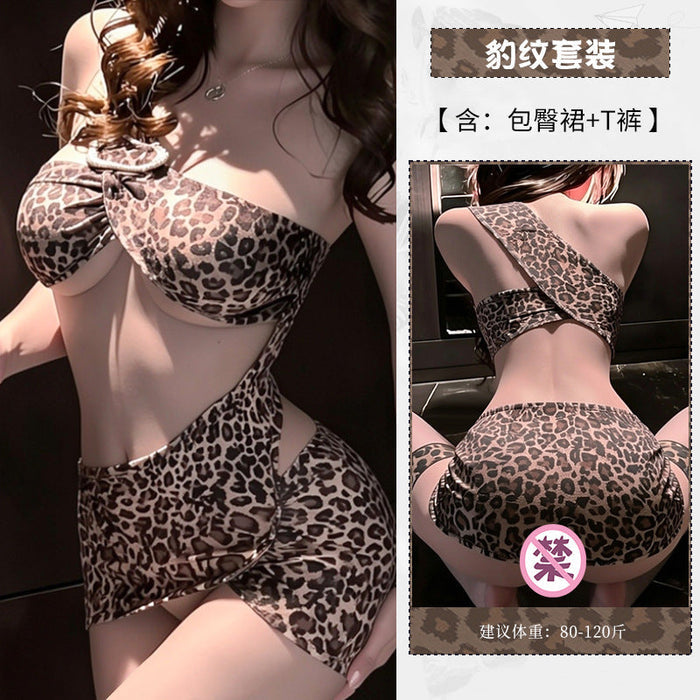 Leopard print bodycon lingerie dress side detail #6552