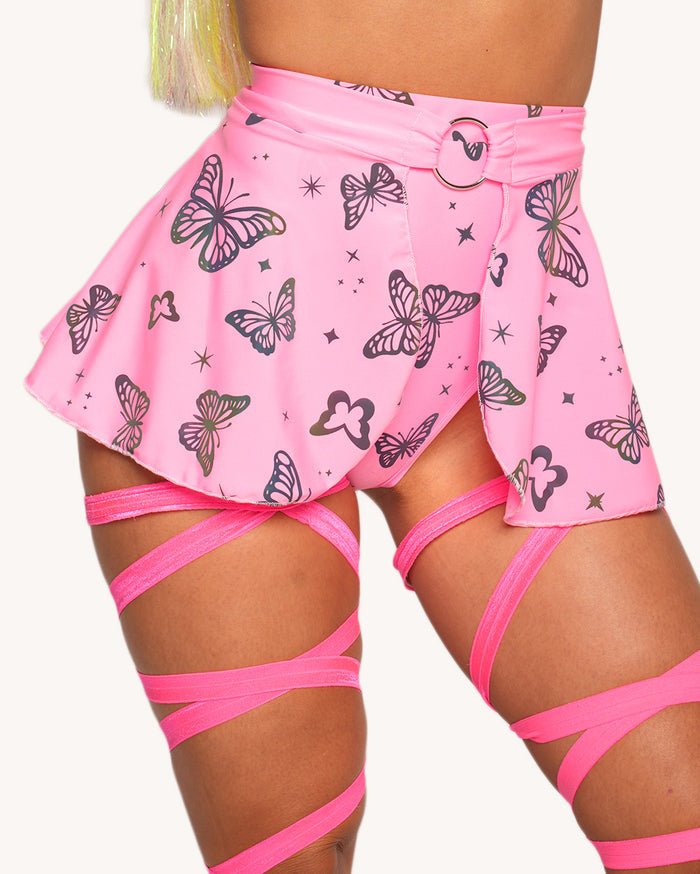 Lucid Flight Pink Rainbow Reflective Skirt and Booty Shorts Set