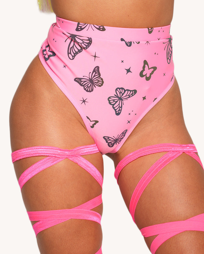 Lucid Flight Pink Rainbow Reflective Skirt and Booty Shorts Set