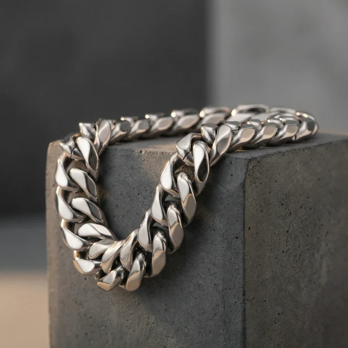 Men's Stainless Steel 14mm Chain Bracelet 9in (Silver-Gold-Black)