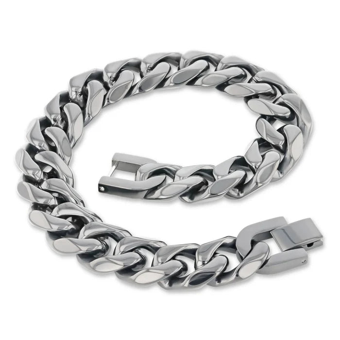 Men's Stainless Steel 14mm Chain Bracelet 9in (Silver-Gold-Black)