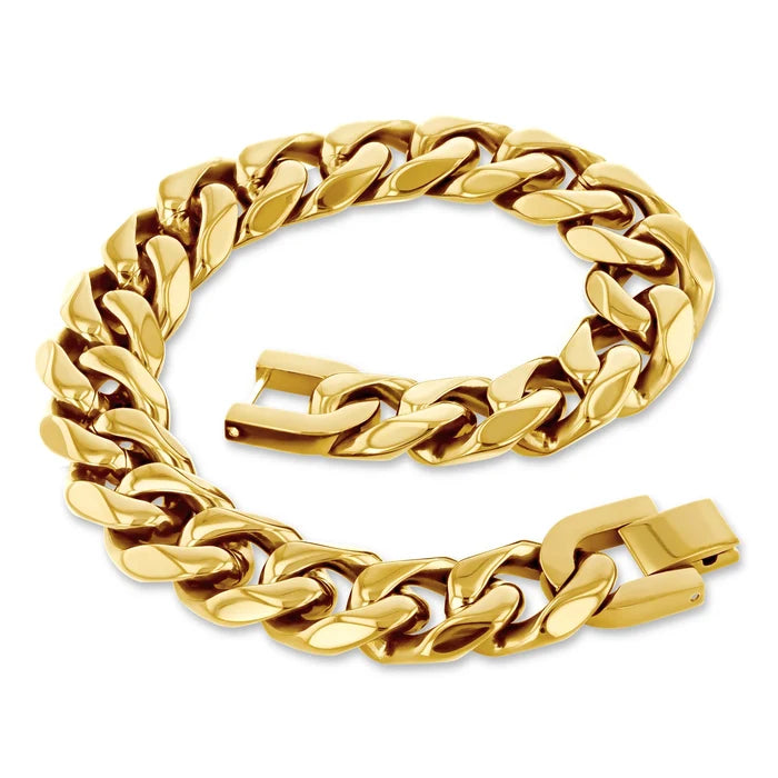 Men's Stainless Steel 14mm Chain Bracelet 9in (Silver-Gold-Black)