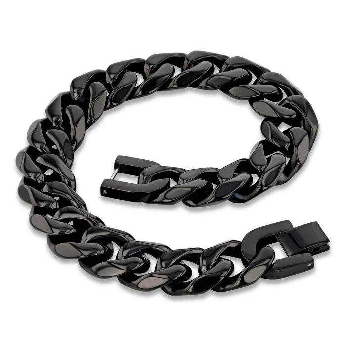 Men's Stainless Steel 14mm Chain Bracelet 9in (Silver-Gold-Black)