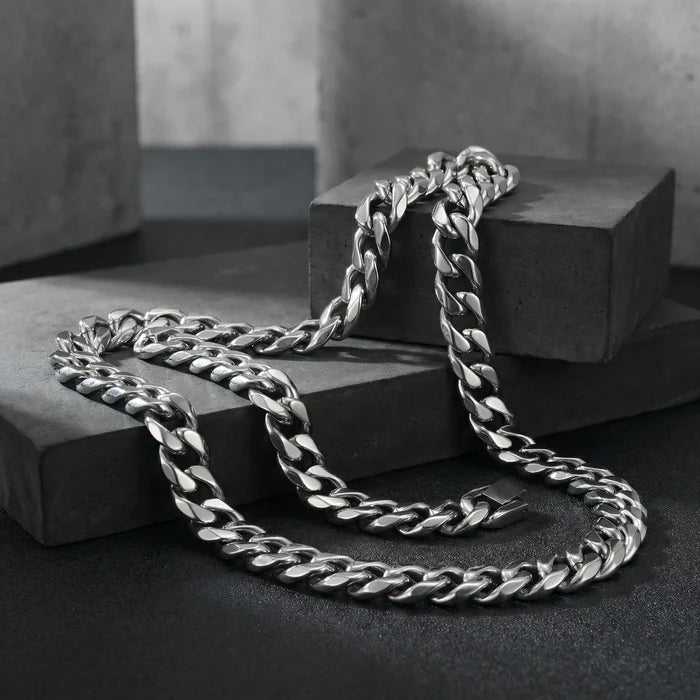 Men's Stainless Steel 14mm Chain Necklace - 22 Inch (Silver-Gold-Black)