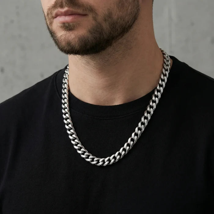 Men's Stainless Steel 14mm Chain Necklace - 22 Inch (Silver-Gold-Black)