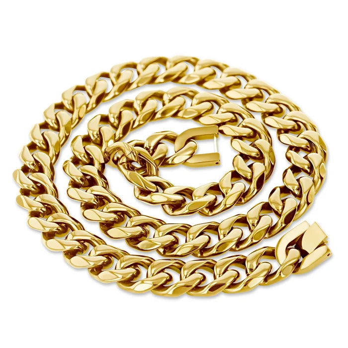 Men's Stainless Steel 14mm Chain Necklace - 22 Inch (Silver-Gold-Black)