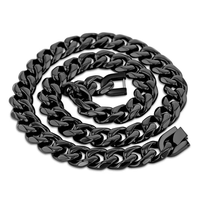 Men's Stainless Steel 14mm Chain Necklace - 22 Inch (Silver-Gold-Black)