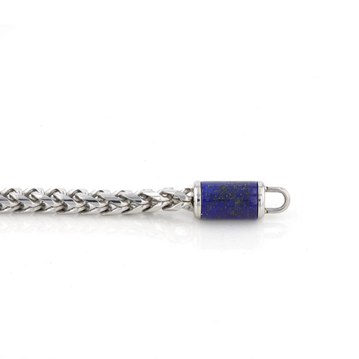 Men's Stainless Steel Woven Chain Bracelet With Lapis Inlay Stone 9 Inch