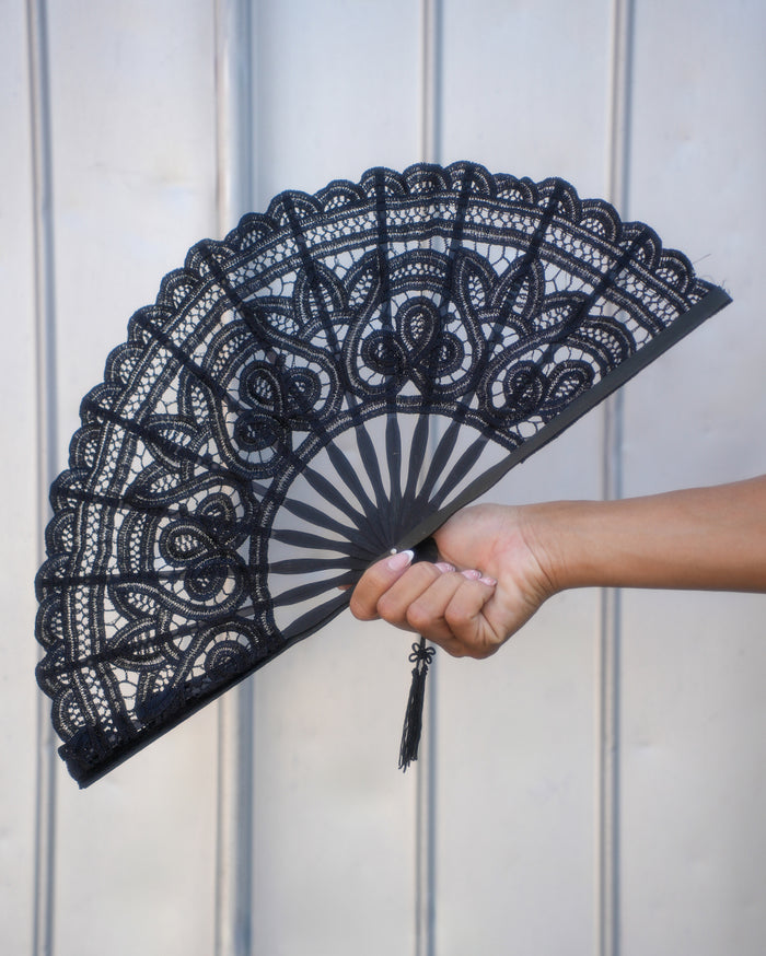 Midnight Drama Lace Hand Fan