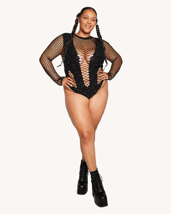 Midnight Tease Rhinestone Bodysuit