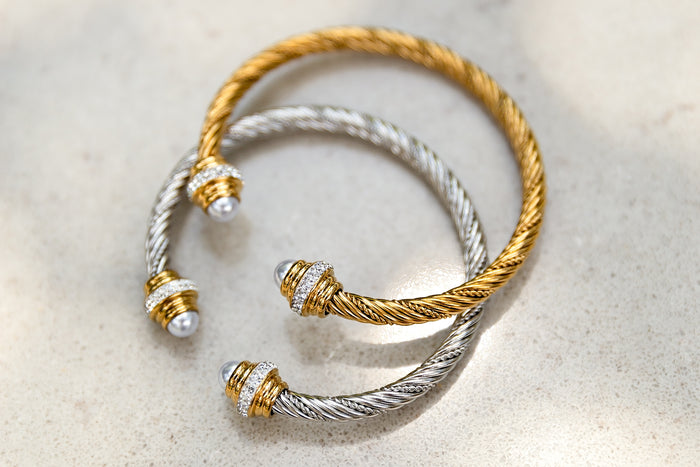 Millie Pearl Pavé Textured Cuff