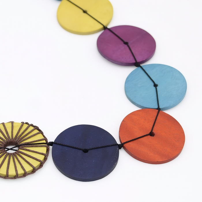 Colorful circular objects on a white background