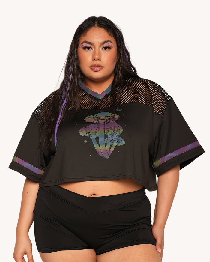 Mushroom Rainbow Reflective Cropped Football Jersey