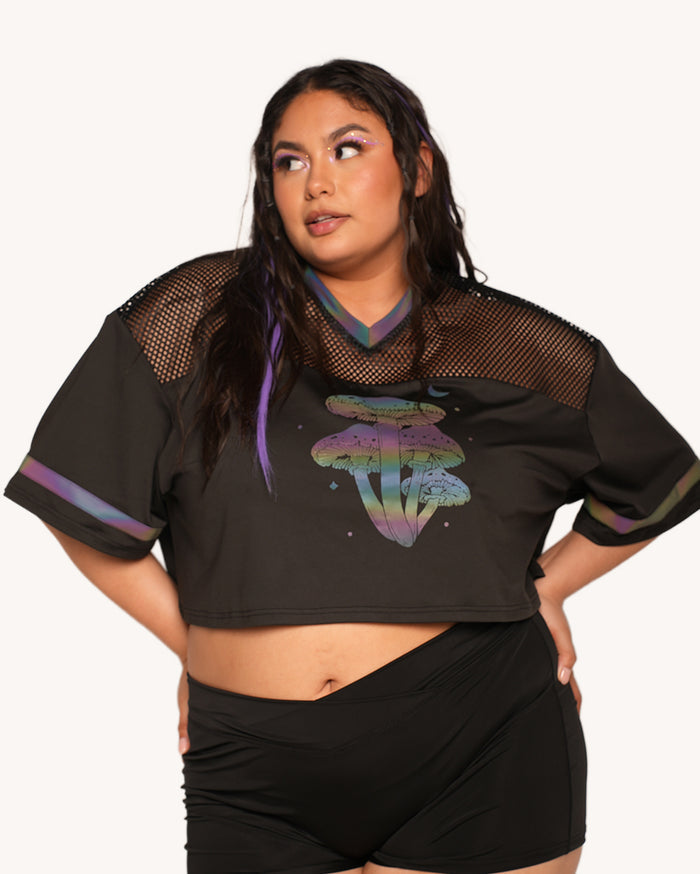 Mushroom Rainbow Reflective Cropped Football Jersey