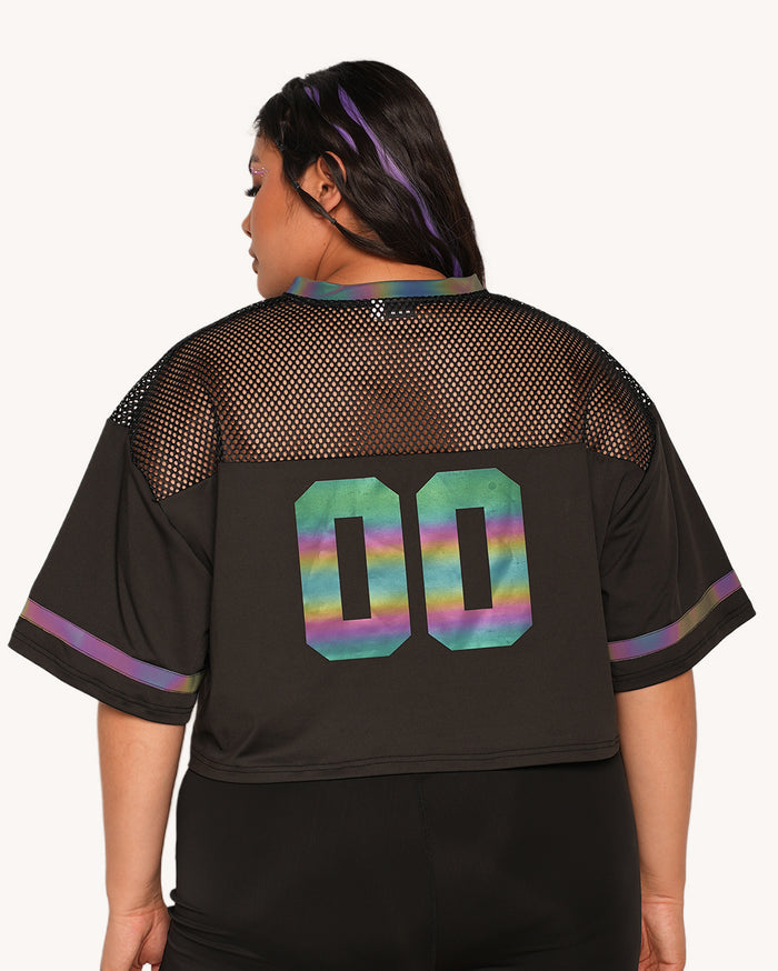 Mushroom Rainbow Reflective Cropped Football Jersey