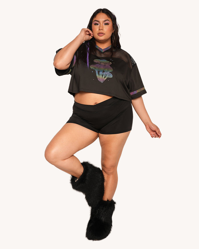 Mushroom Rainbow Reflective Cropped Football Jersey