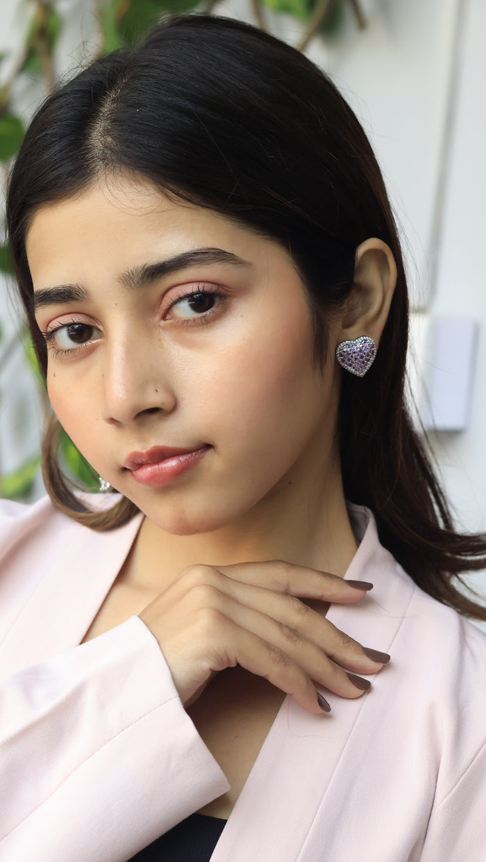 Myrna Invisible Stone Setting AD Heart Studs