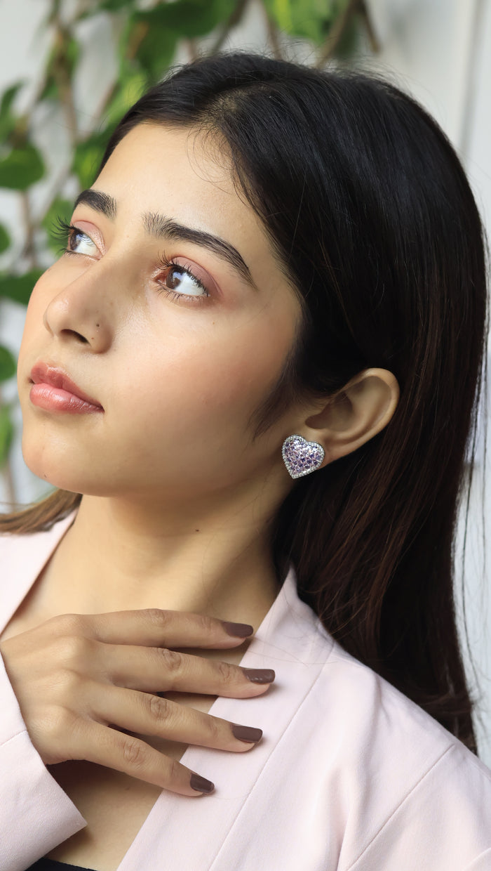 Myrna Invisible Stone Setting AD Heart Studs