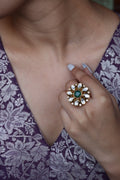 Nainika Free Sized, Adjustable Gold Plated Kundan Ring