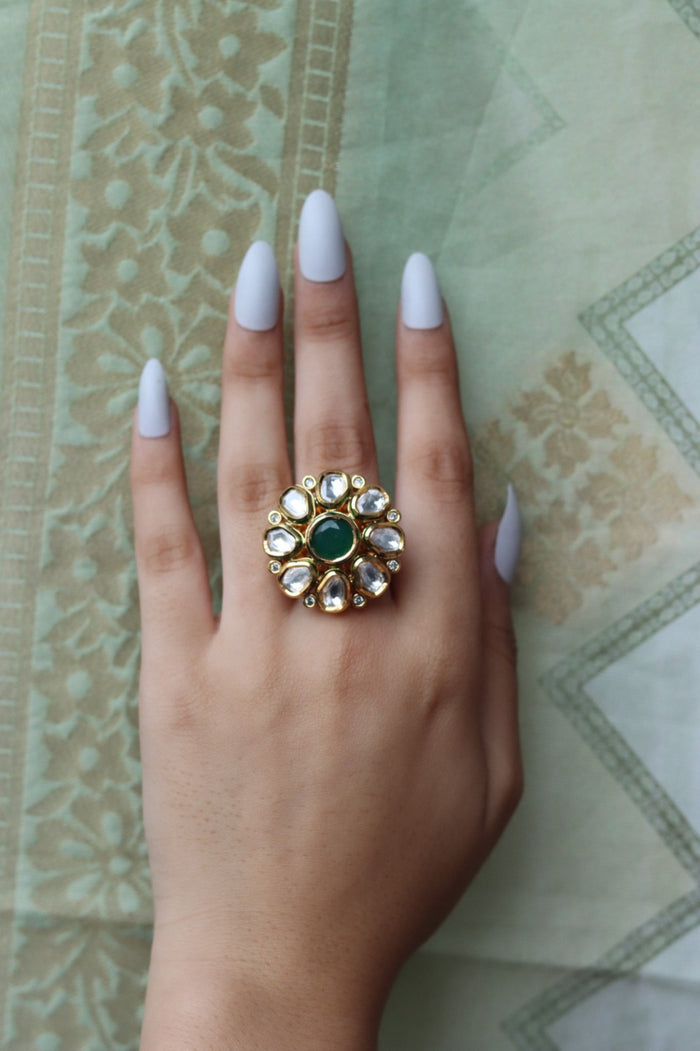 Nainika Free Sized, Adjustable Gold Plated Kundan Ring