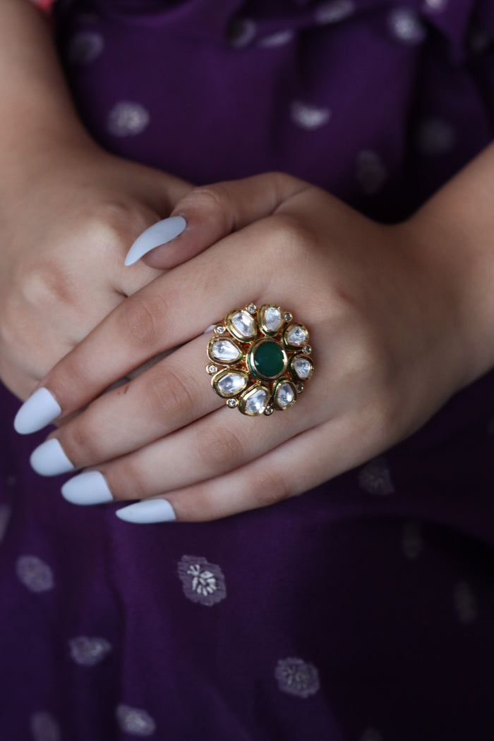 Nainika Free Sized, Adjustable Gold Plated Kundan Ring