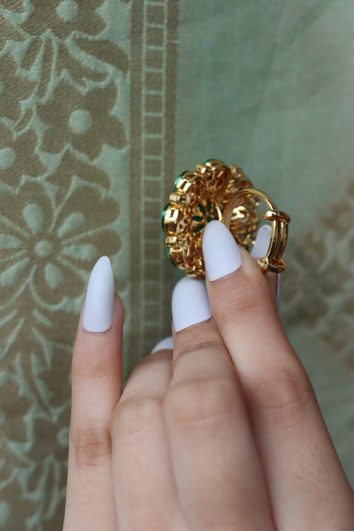 Nainika Free Sized, Adjustable Gold Plated Kundan Ring