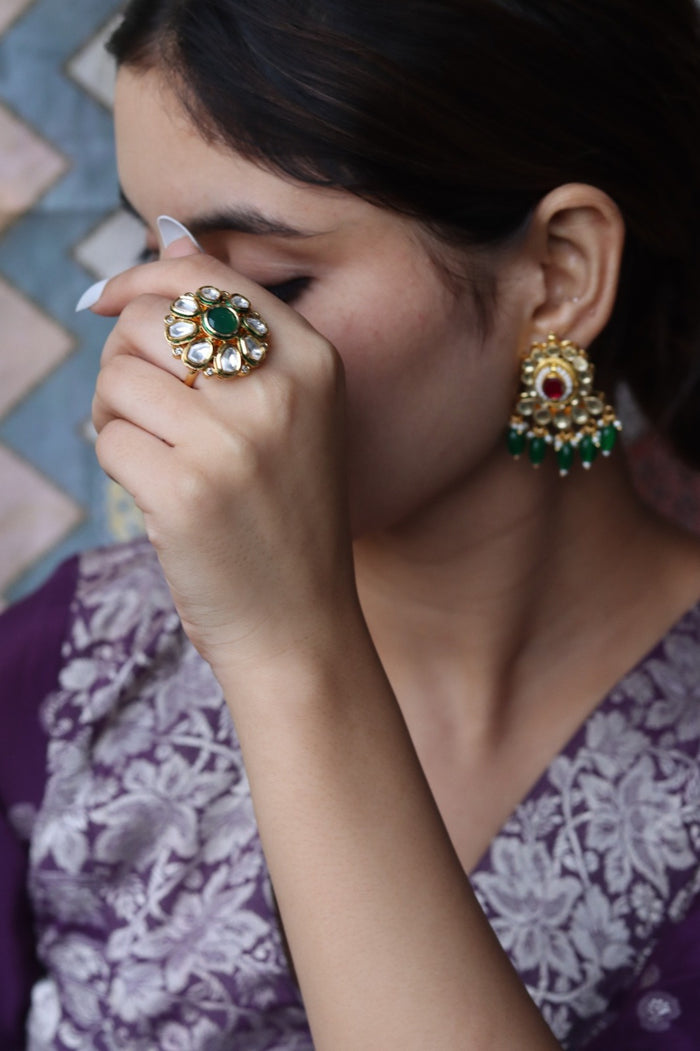 Nainika Free Sized, Adjustable Gold Plated Kundan Ring