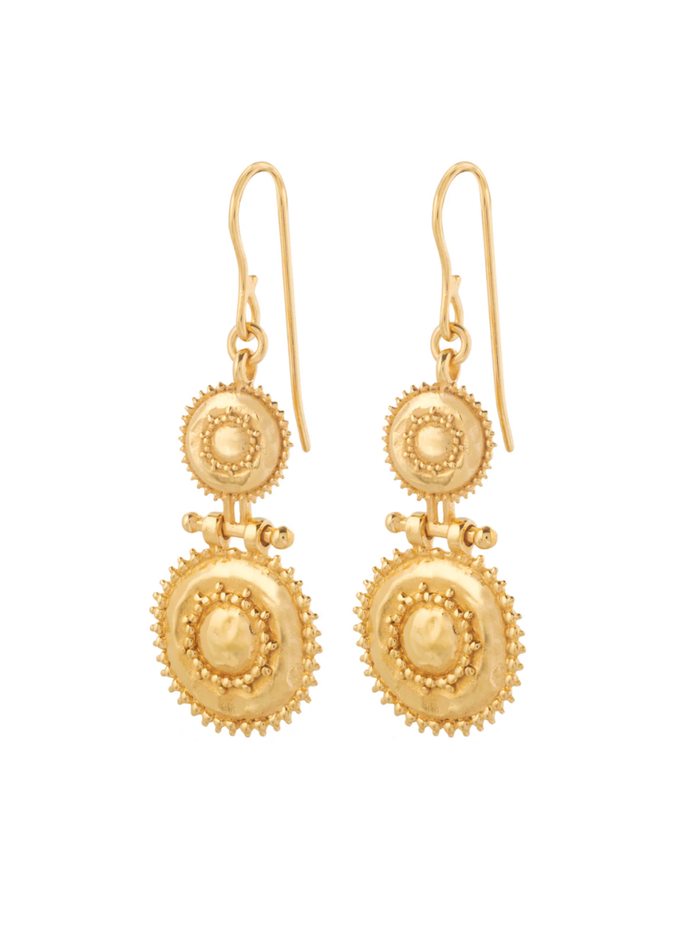 Pair of gold earrings on a white background