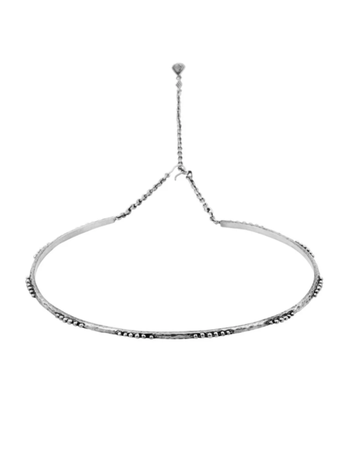 Silver necklace on a white background