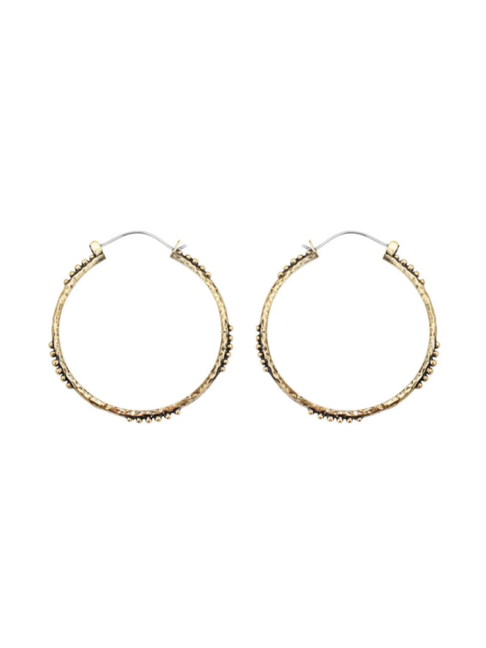 Brass hoop earrings on a white background