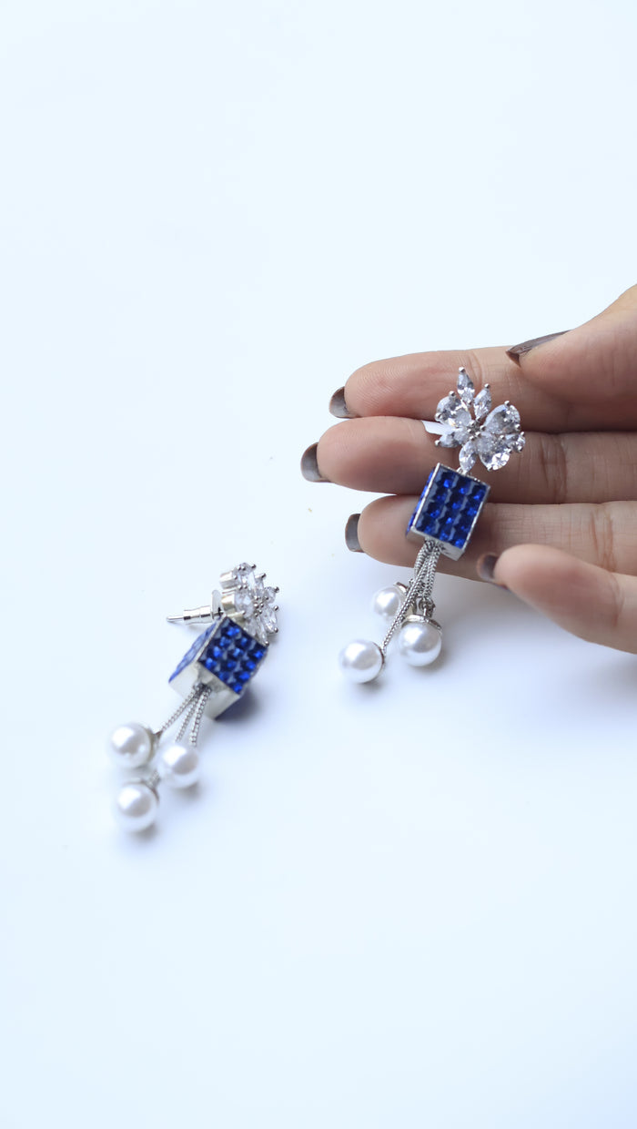 Naria Invisible Stone Setting Pearl Drop Earrings
