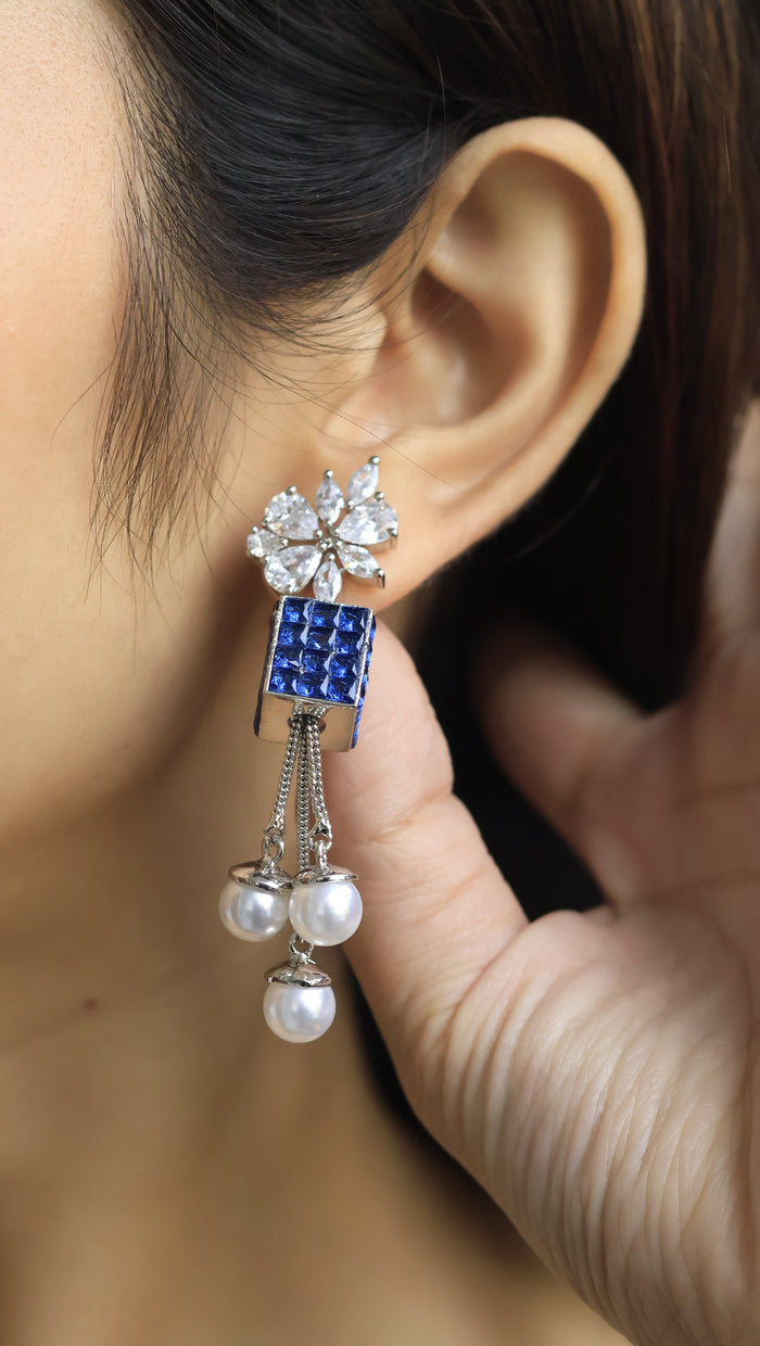 Naria Invisible Stone Setting Pearl Drop Earrings