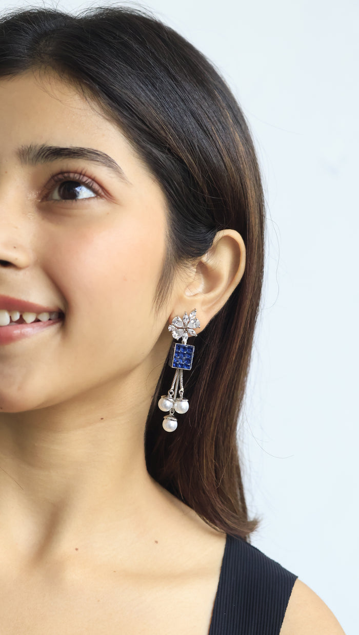 Naria Invisible Stone Setting Pearl Drop Earrings