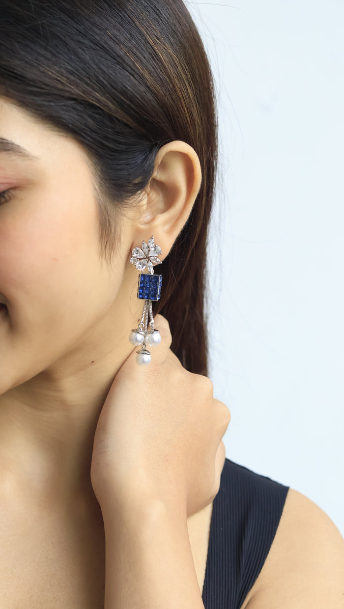 Naria Invisible Stone Setting Pearl Drop Earrings